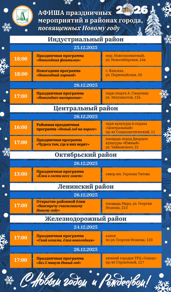 Когда в Барнауле откроют главную и районные елки и что интересного там будет?