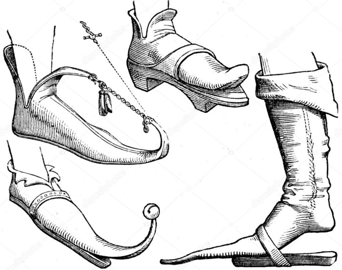 Зачем в старину мужчины носили обувь с длинными носами