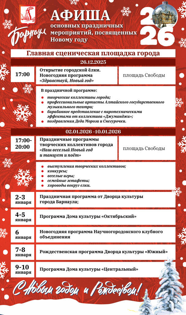 Когда в Барнауле откроют главную и районные елки и что интересного там будет?